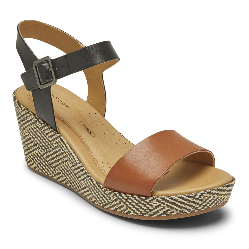 Rockport Singapore Womens Sandals - Lyla Ankle-Strap Black/Brown - HO2596831